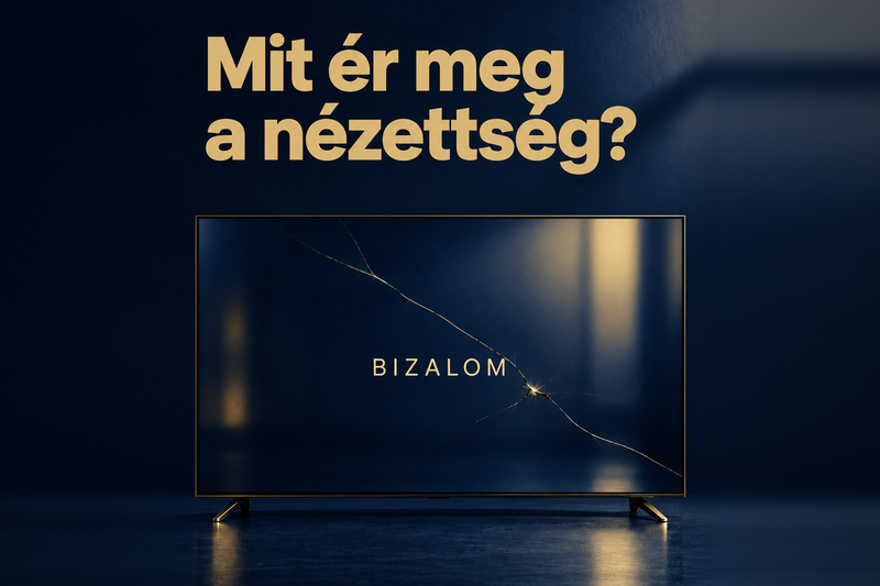 Mit ér meg a nézettség? – repedt tévéképernyő „Bizalom” felirattal.